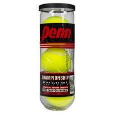 Tubo de pelotas plastico trasparente con detalles en gris y rojo con tres pelotas Penn color verde y logotipo rojo